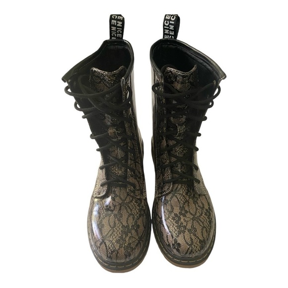 NWOT-LADY GODIVA-LACE PRINT COMBAT BOOTS-SIZE 8.5 - Picture 6 of 11